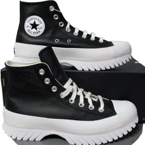 NEW Converse Chuck Taylor All Star Lugged 2.0 Hi Black leather / white W 9.5 NWT - Picture 1 of 8
